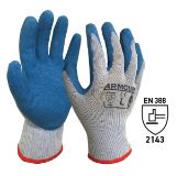 Latex Crinkle Coated Gloves White/Blue, Large, 7 Gauge 12 Pair Pack
